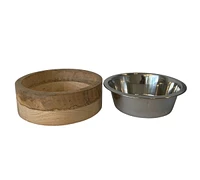 Country Living Eco-Friendly Mango Wood Dog Bowl, Stainless Steel Pet Feeder, Durable & Stylish Dish, Available 3 Sizes, Sustainable Feeding Sol