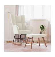 vidaXL Rocking Chair with a Stool Cream White Velvet