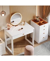 Tribesigns 47" Makeup Vanity Desk with 5 Drawers, Modern Vanity Desk with Glass Top, White Computer Desk Dressing Table for Bedroom (Without Mirror)