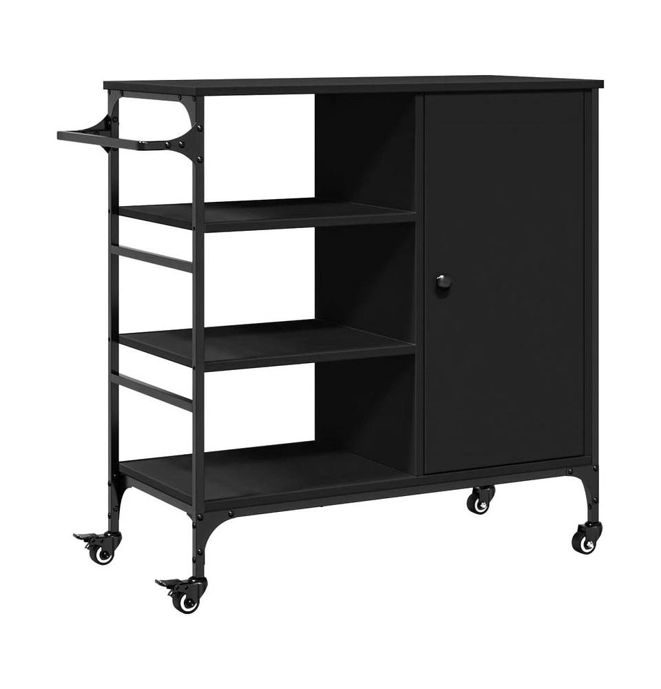 vidaXL Kitchen Trolley Black 34.4"x15.2"x33.3" Engineered Wood