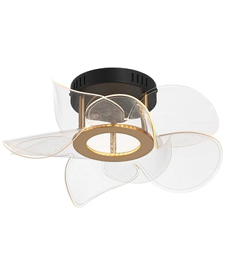 Possini Euro Design Etherea 16" Modern Semi Flush-Mount Ceiling Light Fixture Kitchen Foyer Hallway Flower Unique Led Dimmable Black Gold Finish Bedro