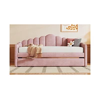 Slickblue Twin Size Upholstered Daybed with Trundle – Versatile Bed for Extra Sleeping Space