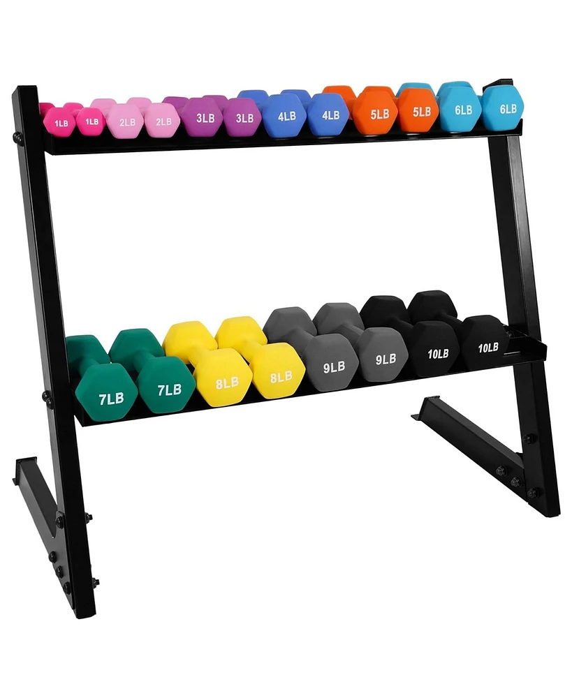 BalanceFrom Fitness 110 Pound Neoprene Coated Dumbbell Set w/ Stand, Multicolor