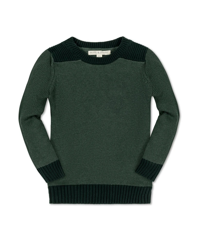 Hope & Henry Boys Organic Long Sleeve Shoulder Detail Crew Neck Pullover Sweater