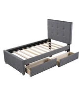 Slickblue Linen Upholstered Platform Bed with Headboard and Two Storage Drawers