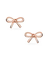 Bling Jewelry Delicate Simple Dainty Ribbon Birthday Present Bow Stud Earrings For Women Rose Gold Plated .925 Sterling Silver