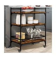 vidaXL Kitchen Trolley Smoked Oak 25.6"x15.7"x34.1" Engineered Wood