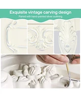Tribesigns White Nightstand Set of 2, End Table with 2 Drawers, Carved Bedside Tables, Side Table for Bedroom, Living Room, Classic Bedroom Furniture