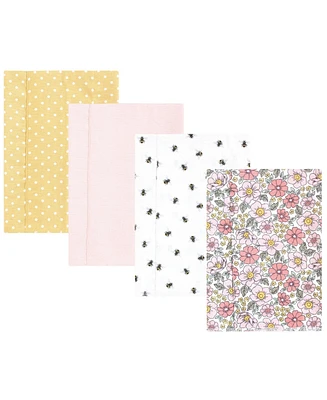 Hudson Baby Infant Girl Cotton Flannel Burp Cloths, Pink Yellow Pretty Floral, One Size