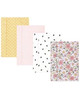 Hudson Baby Infant Girl Cotton Flannel Burp Cloths, Pink Yellow Pretty Floral, One Size