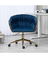 Slickblue Modern Hand-Woven Backrest Office Chair: Height Adjustable, 360° Swivel Vanity Chair with Wheels for Bedroom & Living Room