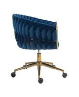 Slickblue Modern Hand-Woven Backrest Office Chair: Height Adjustable, 360° Swivel Vanity Chair with Wheels for Bedroom & Living Room