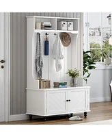 Slickblue 40-Inch Hall Tree with 4 Hooks: Coat Hanger, Entryway Bench & Storage Bench - 3-in-1 Design for Entrance & Hallway