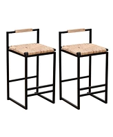 Slickblue Set of 2 Water Hyacinth Woven Bar Stools with Back Support for Counter Height Kitchen Dining