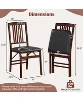 Gymax Folding Dining Chairs Set of 4 /Padded Seat Rubber Wood Frame for Dining Room