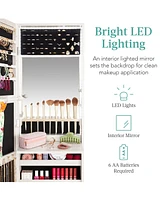 Best Choice Products Hanging Mirror Jewelry Armoire, Door or Wall Mounted Cabinet w/ Led Lights, Lock