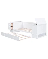 Slickblue Twin Size Daybed with Storage Arms, Trundle, and Built-in Charging Station