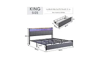 Slickblue King Size Platform Bed Frame with Storage Drawers and Led Headboard for Modern Bedrooms