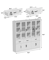 Famapy 12-Shelf White Wood Standard Bookcase With Adjustable Shelves Drawer
