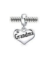 Bling Jewelry Bff Grandmother Word Heart Crystal Bead Charm .925 Sterling Silver