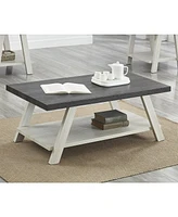 Simplie Fun Two-Tone Wood Shelf Coffee Table in Weathered Charcoal and Beige