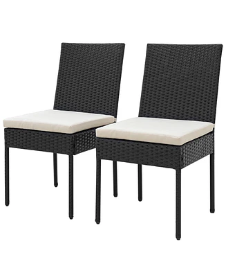 Gymax Pe Wicker Patio Chairs Set of 2 Outdoor Dining Chairs w/ Cushions Off White