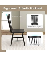 Costway Windsor Dining Chairs Set of 2 Armless Spindle Back Solid Rubber Wood