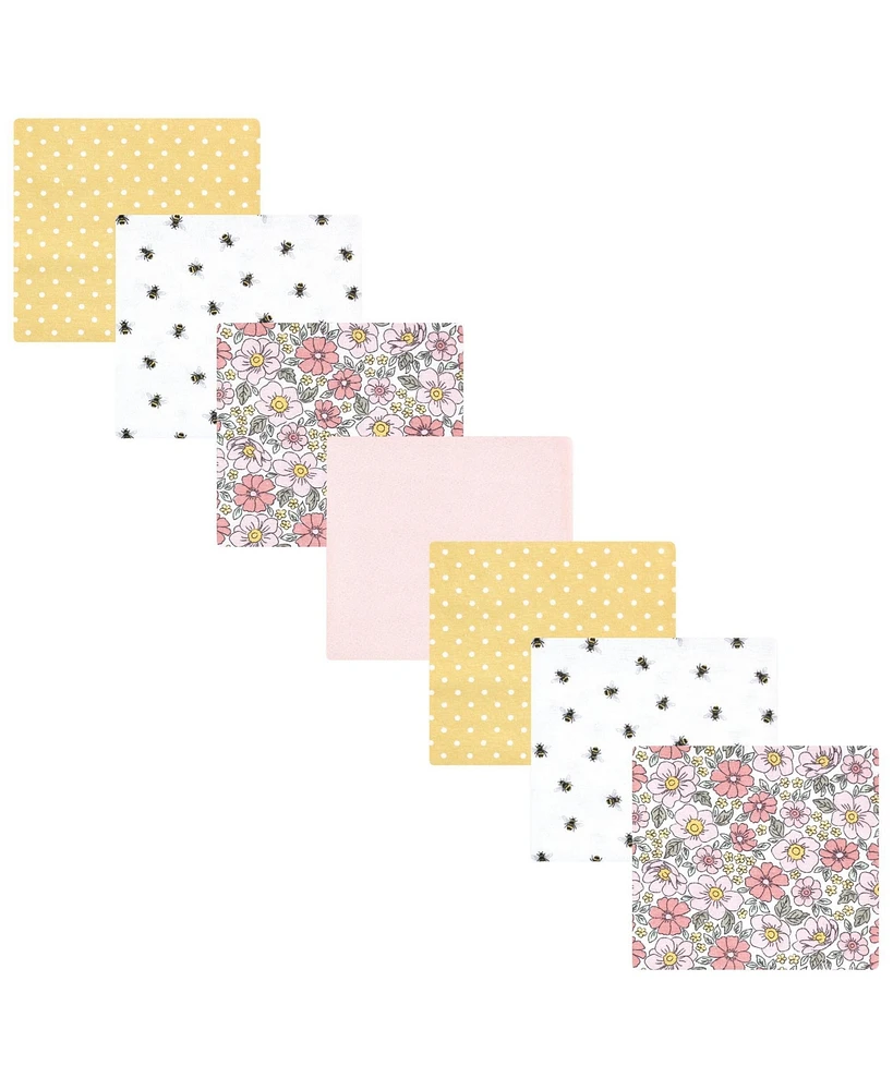 Hudson Baby Infant Girl Cotton Poly Flannel Receiving Blankets Bundle, Pink Yellow Pretty Floral, One Size