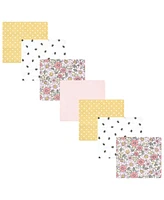 Hudson Baby Infant Girl Cotton Poly Flannel Receiving Blankets Bundle, Pink Yellow Pretty Floral, One Size