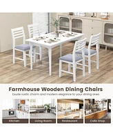 Gymax Wooden Dining Chair Set of 2 Kitchen Side Chairs w/ Rubber Wood Frame Ladder Back White
