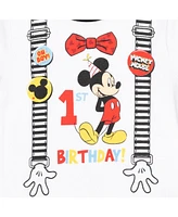 Disney Baby Boys Mickey Mouse 1st Birthday Baby Cosplay Graphic T-Shirt Diaper Cover and Hat 3 Piece Outfit Set