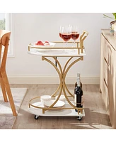 Slickblue 2-Tier Mobile Bar Cart Stylish Rolling Serving Cart with Wheels for Home or Event