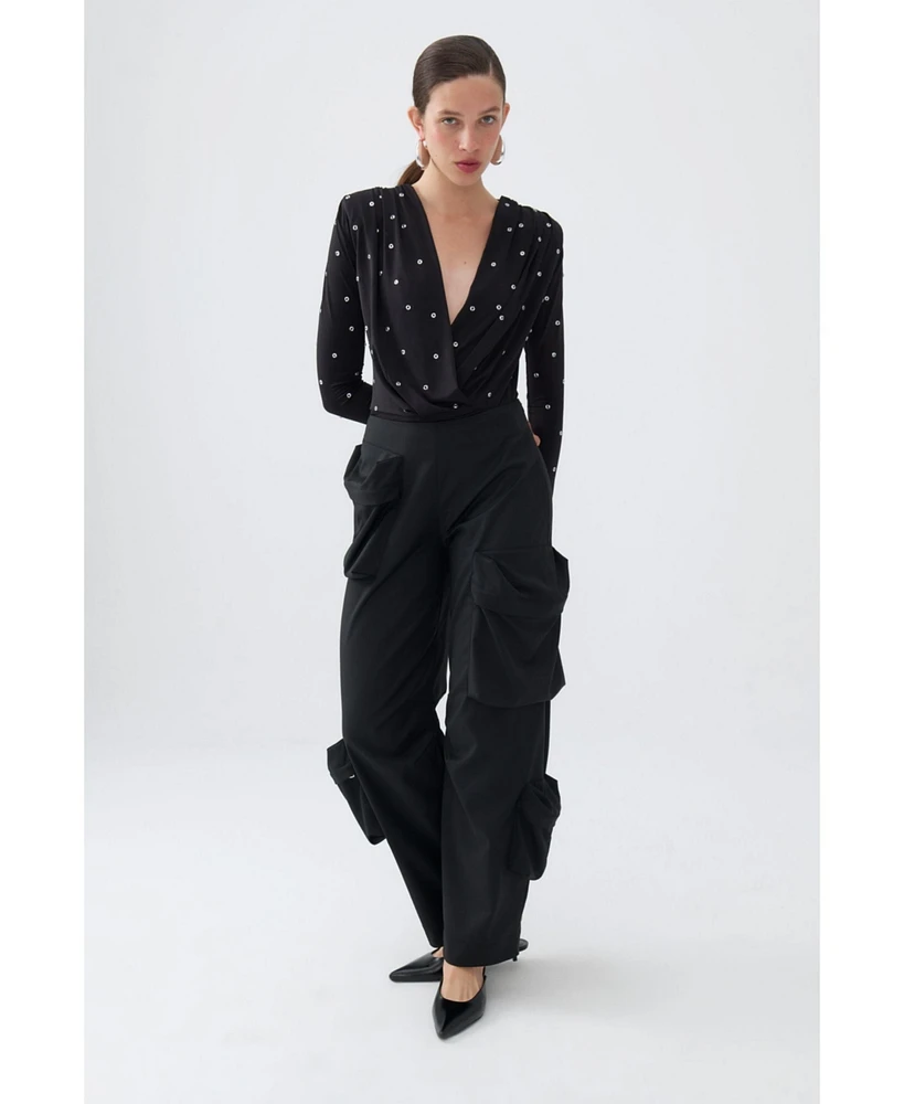 Nocturne Women's Double-Breasted Collar Bodysuit