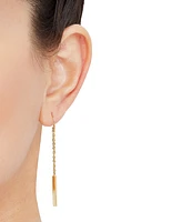 Polished Square Tube & Rope Link Long Linear Drop Earrings in 14k Gold