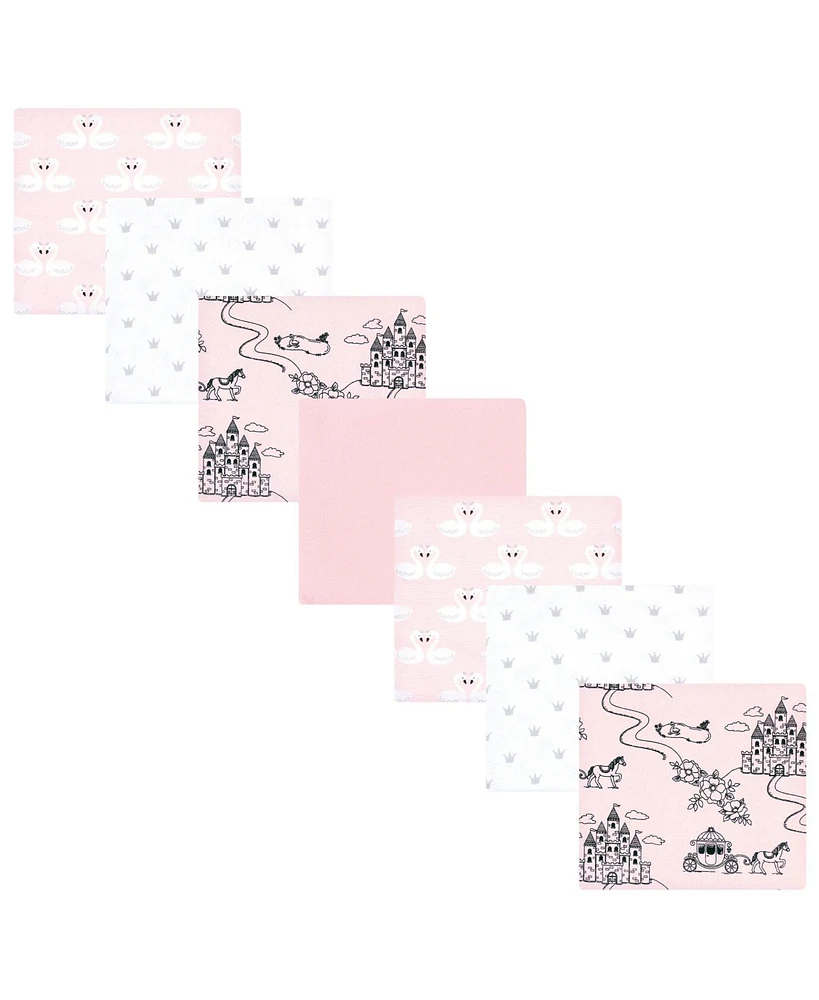 Hudson Baby Infant Girl Cotton Poly Flannel Receiving Blankets Bundle, Fairytale Princess, One Size