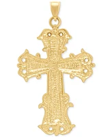 Men's Two-Tone Textured Inlay Fancy Cross Pendant in 14k Gold