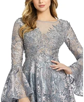 Mac Duggal Women's Embellished Illusion Bell Sleeve A Line Gown