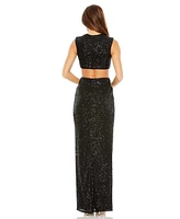 Mac Duggal Women's Sequin Twist Cut Out Open Back Gown