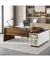 Tribesigns 70.5-Inch Executive Office Desk: Modern L-Shaped Desk with File Cabinet and Storage Shelves, Large Wood Computer Desk for Home Office, Waln