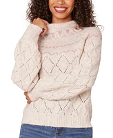 Democracy Petite Fair Isle Pointelle Knit Sweater