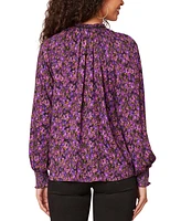 Democracy Petite Printed Split-Neck Blouson-Sleeve Blouse