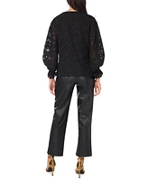 Vince Camuto Women's Jacquard V-Neck Blouson-Sleeve Top