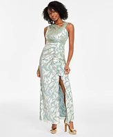 Adrianna Papell Women's Asymmetric Metallic-Print Mermaid Gown