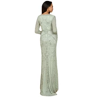 Lara Women's Long Bell sleeve V-neck Beaded Gown