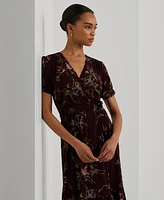 Lauren Ralph Women's Floral Jersey Surplice Puff-Sleeve Dress