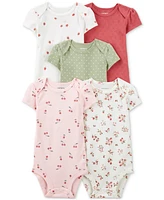 Carter's Baby Girls Cherries & Hearts Cotton Short-Sleeve Bodysuits, Pack of 5