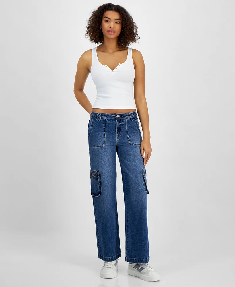 Celebrity Pink Juniors' Mid-Rise Wide-Leg Cargo Jeans