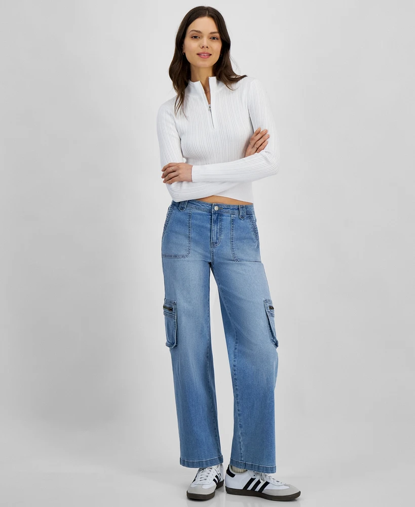 Celebrity Pink Juniors' Mid-Rise Wide-Leg Cargo Jeans