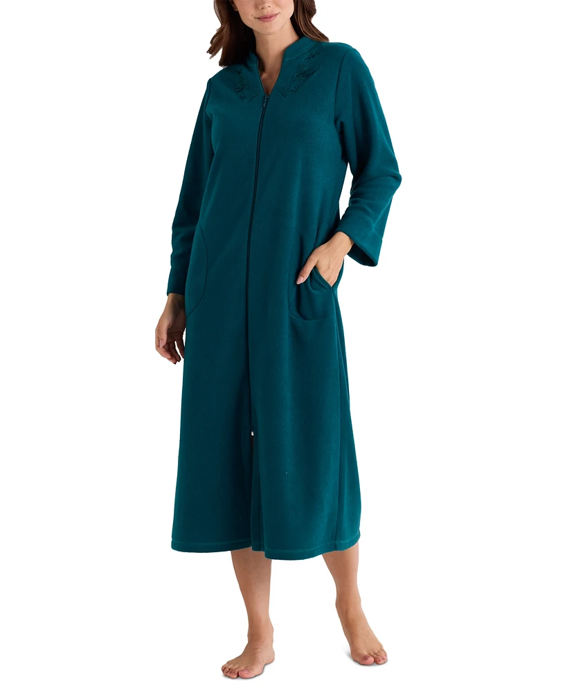 Miss Elaine Plus Zip-Front Long-Sleeve Fleece Robe