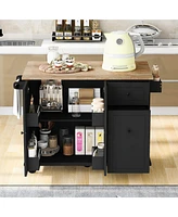 Slickblue Kitchen Island with Drop Leaf Rolling Cart on Wheels, Internal Storage Rack, 3-Tier Pull-Out Cabinet Organizer, Black